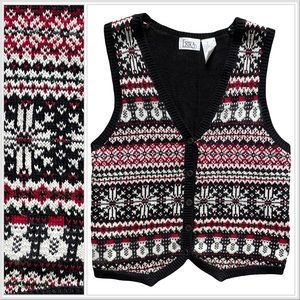 Vintage Erika Winter Snowman Snowflake Sweater Vest Holiday